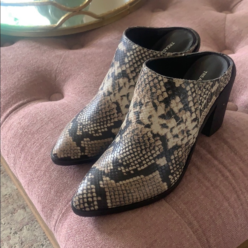 Never been worn treasure & bond snakeskin mules